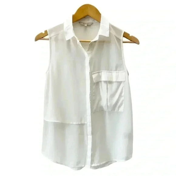 RW&CO Blouse Sheer  Sleeveless Shell White Button Front Shirt Size XS - Picture 3 of 16